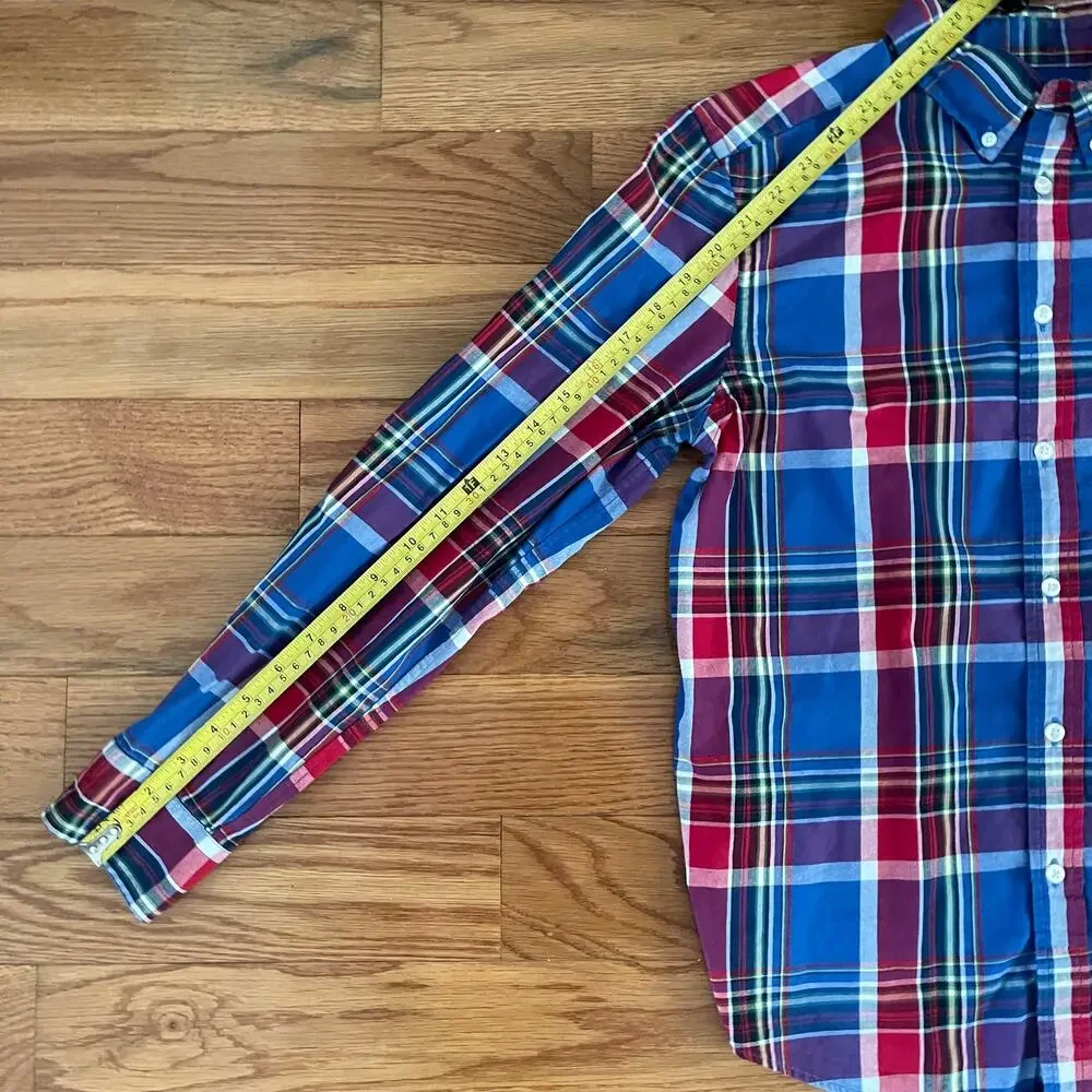 Ralph Lauren Boys Large 14/16 Red Blue Tartan Plaid Button Down Shirt Sleeve